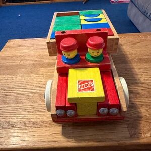 Retro Colorful Wooden Truck Toy With Wood Block Puzzle
